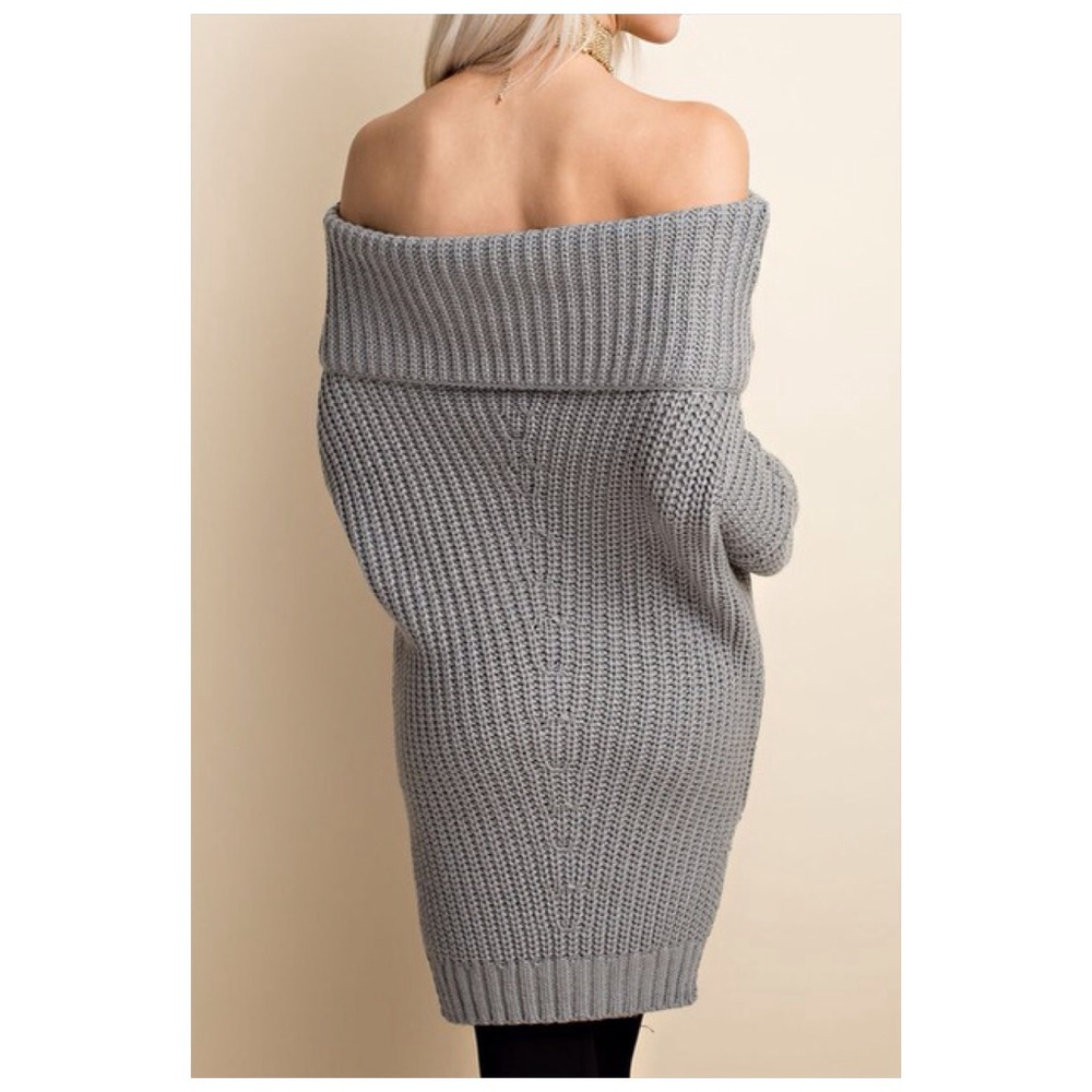 Off Shoulder Grey Sweater - Picture 6 of 9